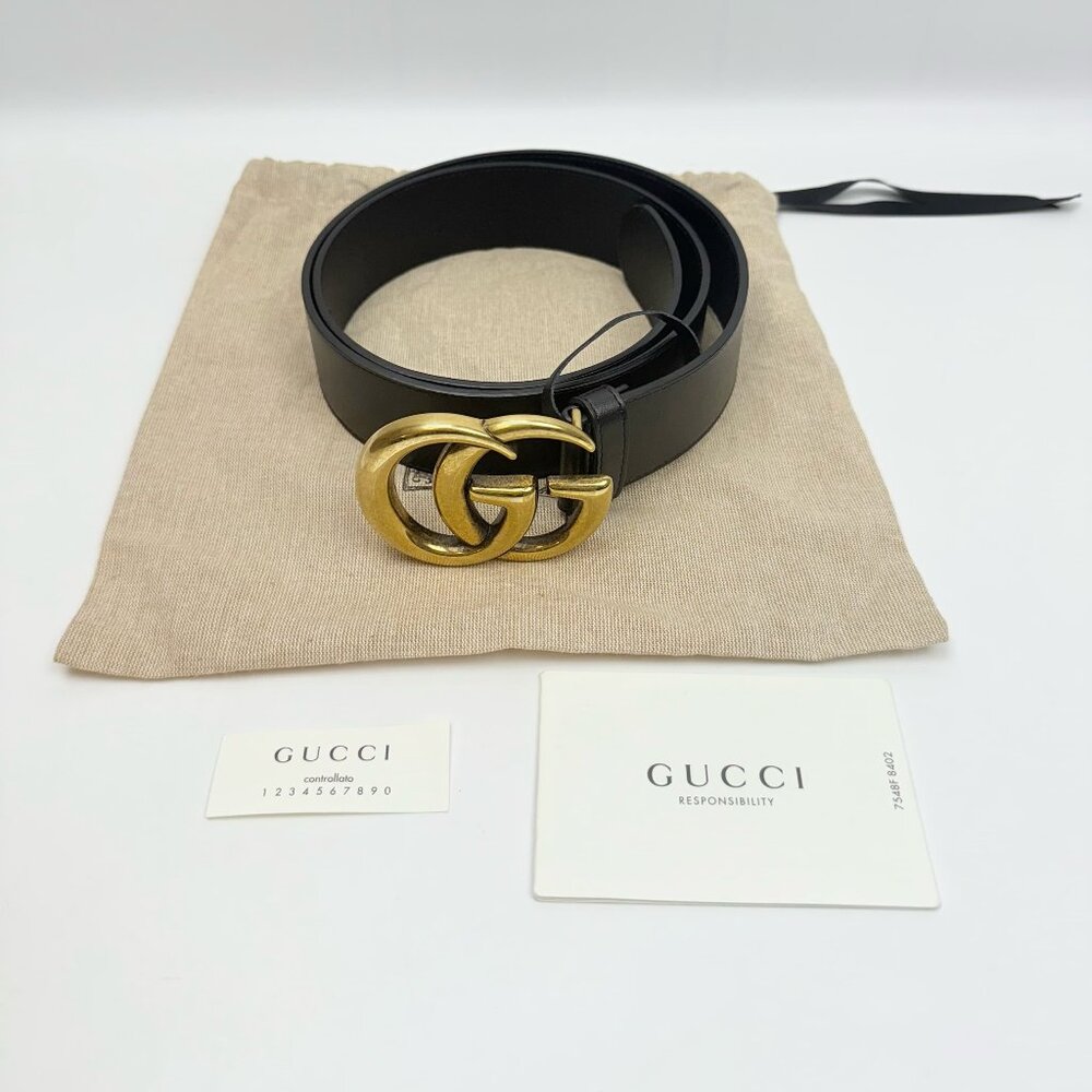 Gucci Double G Black Leather Belt Size 40/100